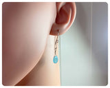 BOHO MINI WIRE WRAPPED NATURAL AQUA MARINE SEA GLASS DROP EARRINGS SIMPLE RETRO MINIMAL
