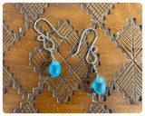 BOHO MINI WIRE WRAPPED NATURAL AQUA MARINE SEA GLASS DROP EARRINGS SIMPLE RETRO MINIMAL