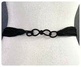 VINTAGE 80’s BLACK & GOLD WOVEN EMBELLISHED BEAD CINCH WASPIE WAIST BELT UK 10-12