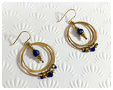 HANDMADE ANTIQUE BRASS GOLD INDIAN BLUE LAPIS LAZULI NATURAL GEMSTONE HOOP DROP EARRINGS VINTAGE BOHO