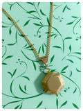 VINTAGE ANTIQUE GOLD BRASS HEXAGON LOCKET MINIMAL NECKLACE