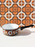 1970's Brown Floral Enamel Small Saucepan - Penny Bizarre - 1