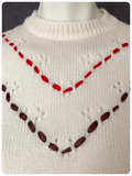 VINTAGE 1970’s CREAM KNIT JUMPER CHEVRON RIBBON LUREX DETAIL UK8-10