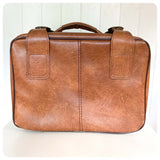 VINTAGE 1960’s 70’s DEEP TAN FAUX LEATHER LUGGAGE WEEKEND BAG CASE RETRO SUITCASE