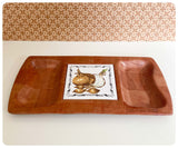 VINTAGE 1970’s BAMBOO WOOD SECTIONAL SERVING DISPLAY DISH TRAY KITSCH TILE NIBBLES RETRO KITCHENALIA