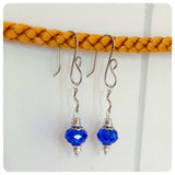HANDMADE SAPPHIRE BLUE FACETED GLASS BEAD MINI MOROCCAN LANTERN SILVER EARRINGS RETRO BIRTHSTONE BOHO
