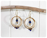 HANDMADE ANTIQUE BRASS GOLD INDIAN BLUE LAPIS LAZULI NATURAL GEMSTONE HOOP DROP EARRINGS VINTAGE BOHO