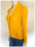 VINTAGE 1970’s BRIGHT YELLOW SKINNY RIB SHAWL COLLAR CARDIGAN UK8-10