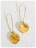 HANDMADE HAMMERED BEATEN BRASS SIMPLE DISC DROP DANGLE EARRINGS MINIMAL PRIMITIVE TRIBAL TEMPEST VIKING