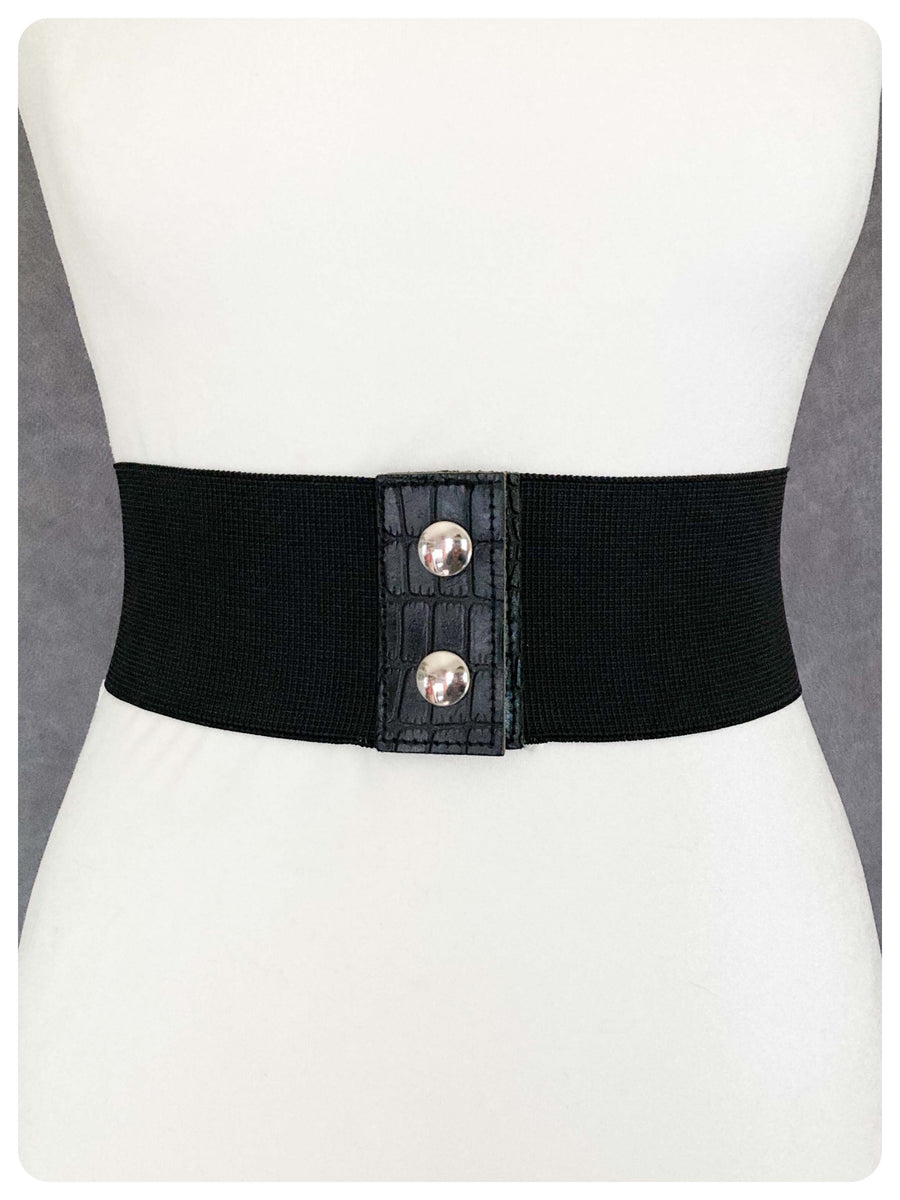 VINTAGE 80's WIDE BLACK ELASTIC CINCH WASPIE WAIST BELT STUDDED PATENT –  Penny Bizarre