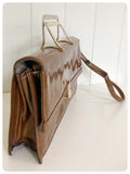 VINTAGE 1950’s RENATA ART DECO GOLD PATENT LEATHER CLUTCH BAG HANDBAG