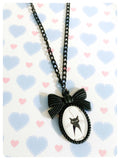 HAND CRAFTED CUTE BLACK CAT BOW CAMEO RESIN NECKLACE QUIRKY KAWAII RETRO