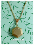 VINTAGE ANTIQUE GOLD BRASS HEXAGON LOCKET MINIMAL NECKLACE