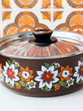 1970's Brown Floral Enamel Large Saucepan - Penny Bizarre - 2