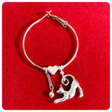HANDMADE CUTE RETRO QUIRKY KITSCH SILVER CAT KITTEN PLAYING WITH BALL HEART LOVE BIG HOOP EARRINGS