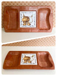 VINTAGE 1970’s BAMBOO WOOD SECTIONAL SERVING DISPLAY DISH TRAY KITSCH TILE NIBBLES RETRO KITCHENALIA