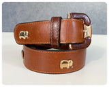 VINTAGE 70’s 80’s DEEP TAN LEATHER GOLD BRASS ELEPHANT STUD CINCH WAIST BELT 6-10 BOHEMIAN