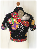 VINTAGE 1970’s FLOWER POWER CROPPED BOLERO JACKET BLOUSE SHIRT BOHO UK8-10