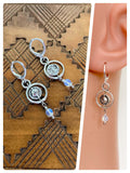 HANDMADE OXIDISED ANTIQUE SILVER INDIAN SUN MOON DAINTY SPINNER MOONSTONE CELESTIAL HUGGIE HOOP EARRINGS RETRO BOHO