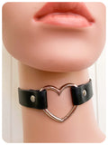 VINTAGE RETRO BLACK LEATHER HEART CHOKER NECKLACE COLLAR