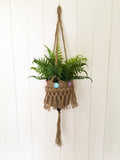 HAND MADE NATURAL JUTE FLORAL 1970’s INSPIRED MACRAME WOVEN PLANT HANGER HANGING POT