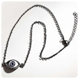 HAND CRAFTED 3D ANTIQUE SILVER BLUE EYE NECKLACE QUIRKY RETRO