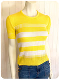 VINTAGE 1970s YELLOW & WHITE STRIPE STRIPY RETRO SKINNY RIB JUMPER TOP T SHIRT UK6-10