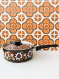 1970's Brown Floral Enamel Large Saucepan - Penny Bizarre - 1