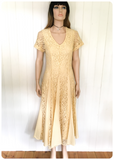 VINTAGE 1980's DOES 50's CREAM LACE FULL CIRCLE SWING DRESS UK10