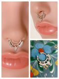 SILVER TRIBAL INDIAN FAN BEADS NON PIERCED CLIP ON FAKE SEPTUM RING