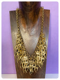 VINTAGE 90”s MULTI CAT ANTIQUE GOLD BRASS TRIBAL STATEMENT NECKLACE