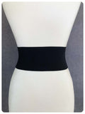 VINTAGE 80’s WIDE BLACK ELASTIC CINCH WASPIE WAIST BELT GOLD BRASS ART DECO BUCKLE