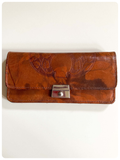 VINTAGE 1970’s 60’s DEEP TAN BROWN TOOLED MARBLED GENUINE LEATHER WALLET PURSE