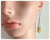 HANDMADE LIGHT AMBER LONG POINT GLASS CRYSTAL ART DECO CHANDELIER RENAISSANCE SILVER CONE ORNATE FILIGREE DROP EARRINGS RETRO BIRTHSTONE BOHO