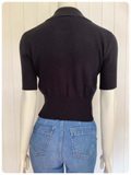 VINTAGE 1970s BAY CITY ROLLERS BLACK TARTAN SKINNY RIB KNIT JUMPER TOP T SHIRT UK8-12