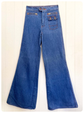 VINTAGE 70’s BLUE DENIM HIGH WAIST RISE WIDE FLARES JEANS UK6-8