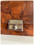 VINTAGE 1970’s 60’s DEEP TAN BROWN TOOLED MARBLED GENUINE LEATHER WALLET PURSE