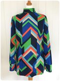 VINTAGE 60’s 70’s BOLD RETRO GEOMETRIC PATTERN TUNIC SHIRT TOP UK 14