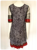 VINTAGE 90’s INDIAN EMBROIDERED RAYON VELVET BLOCK PRINT BIB DRESS SMOCK KURTA TUNIC UK 10-12