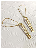 VINTAGE ANTIQUE GOLD BRASS SIMPLE MINIMAL CUT OUT HOLLOW RECTANGLE BAR GEOMETRIC EARRINGS