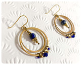 HANDMADE ANTIQUE BRASS GOLD INDIAN BLUE LAPIS LAZULI NATURAL GEMSTONE HOOP DROP EARRINGS VINTAGE BOHO