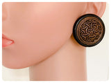 HUGE VINTAGE 80’s RESIN COPPER BRONZE DISC STUD EARRINGS TRIBAL BOHO HIPPIE