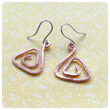 HANDMADE HAMMERED BEATEN COPPER BIG SPIRAL TRIANGLE EARRINGS MINIMAL TRIBAL VIKING