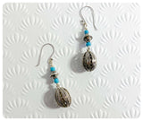 HANDMADE BOHO BALI ANTIQUE SILVER TURQUOISE BEAD EARRINGS RETRO TRIBAL
