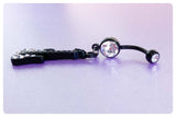 CUTE KITSCH RETRO BLACK ELECTRIC GUITAR CRYSTAL GEMS SURGICAL STEEL NAVEL BELLY BAR RING BODY PIERCING