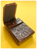 VINTAGE 1970’s TOOLED EMBOSSED DEEP TAN LEATHER CIGARETTE BOX COVER CASE POUCH HOLDER