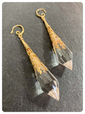 HANDMADE CLEAR QUARTZ LONG POINT GLASS CRYSTAL ART DECO CHANDELIER RENAISSANCE GOLD CONE ORNATE FILIGREE DROP EARRINGS RETRO BIRTHSTONE BOHO
