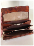 VINTAGE 1970’s 60’s DEEP TAN BROWN TOOLED MARBLED GENUINE LEATHER WALLET PURSE