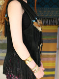 Vintage Black Suede Fringe Tassel Beads & Feathers Waistcoat Gilet - Penny Bizarre - 3