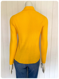VINTAGE 1970’s BRIGHT YELLOW SKINNY RIB SHAWL COLLAR CARDIGAN UK8-10